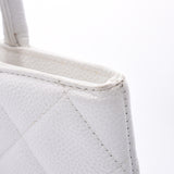 CHANEL Reprint Tote White Ladies Caviar Skin Handbag B Rank Used Ginzo