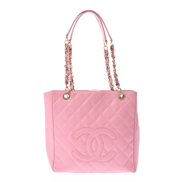 CHANEL シャネル マトラッセ PST チェーントートバッグ ピンク ゴールド金具 レディース キャビアスキン ハンドバッグ Bランク 中古 銀蔵