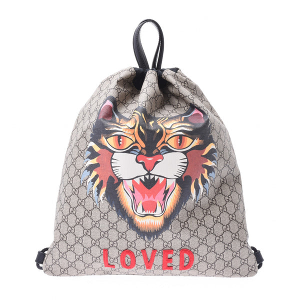 GUCCI Gucci drawstring backpack Angry cat beige/black 473872 Unisex PVC backpack daypack Shindo used Ginzo