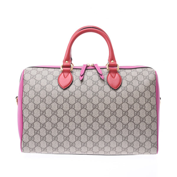 GUCCI Gucci Boston bag GG スプリームベージュ / purple / red 409527 unisex PVC 2WAY bag AB rank used silver storehouse