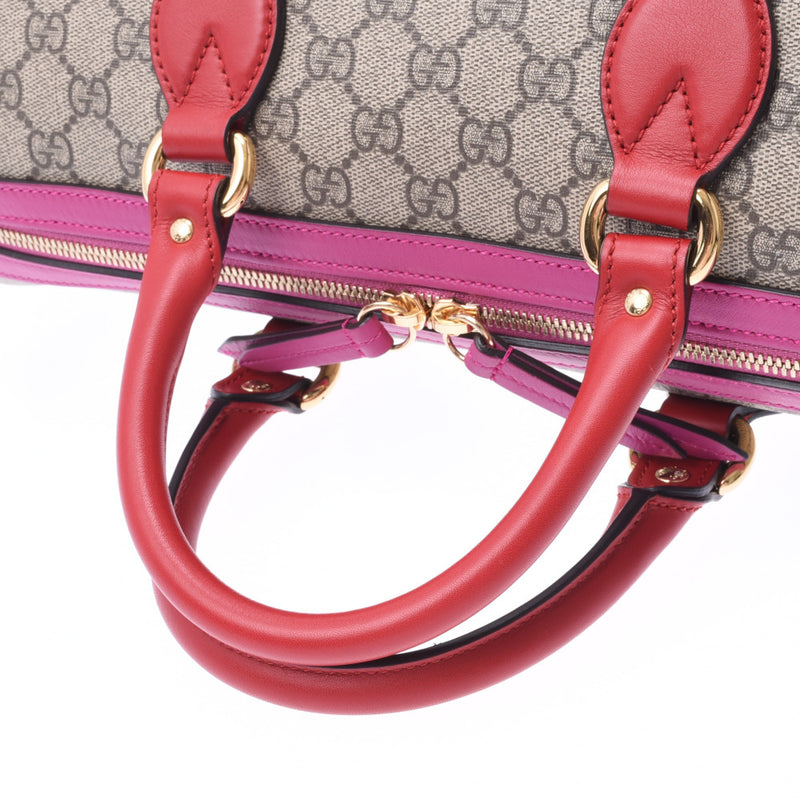 GUCCI Gucci Boston bag GG スプリームベージュ / purple / red 409527 unisex PVC 2WAY bag AB rank used silver storehouse