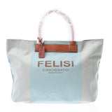 Felisi Light Blue/Brown Unisex Canvas/Calf Tote Bag A Rank Used Ginzo