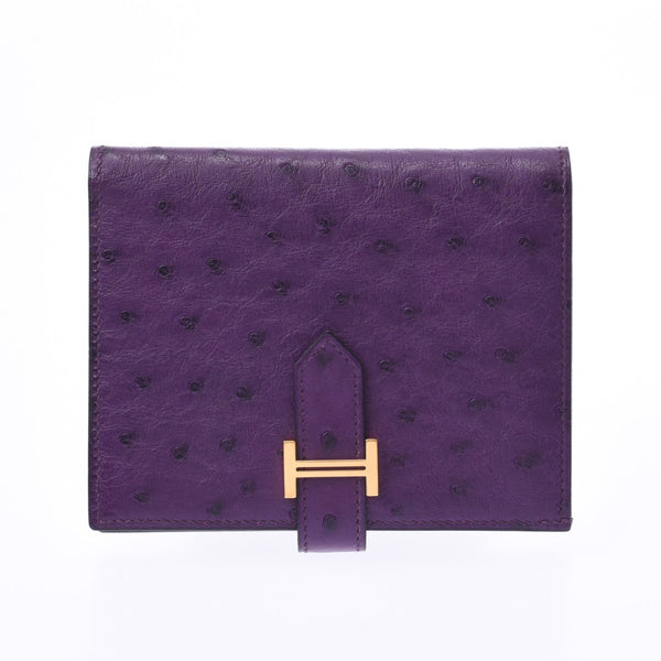 Hermes Baan compact Viola gold hardware D / D (2019) Unisex ostrich wallet