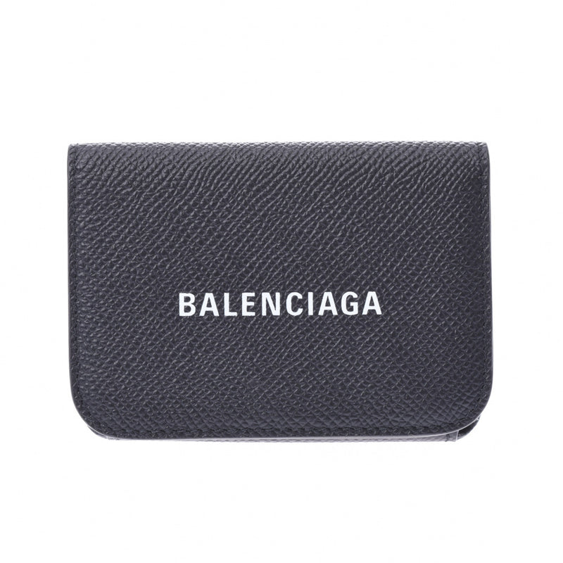 BALENCIAGA日常迷你钱包轻巧钱包黑色593813中性小牛皮三折钱包未使用Ginzo