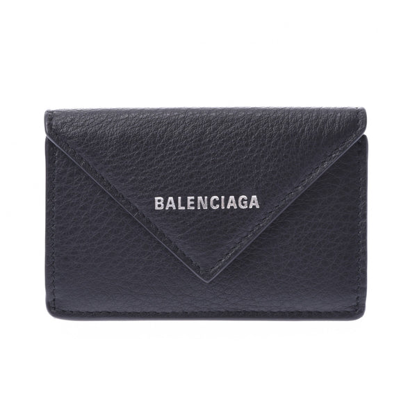 BALENCIAGA バレンシアガ ペーパーミニウォレット コンパクトウォレット 黒 391446 ユニセックス カーフ 三つ折り財布 未使用 銀蔵