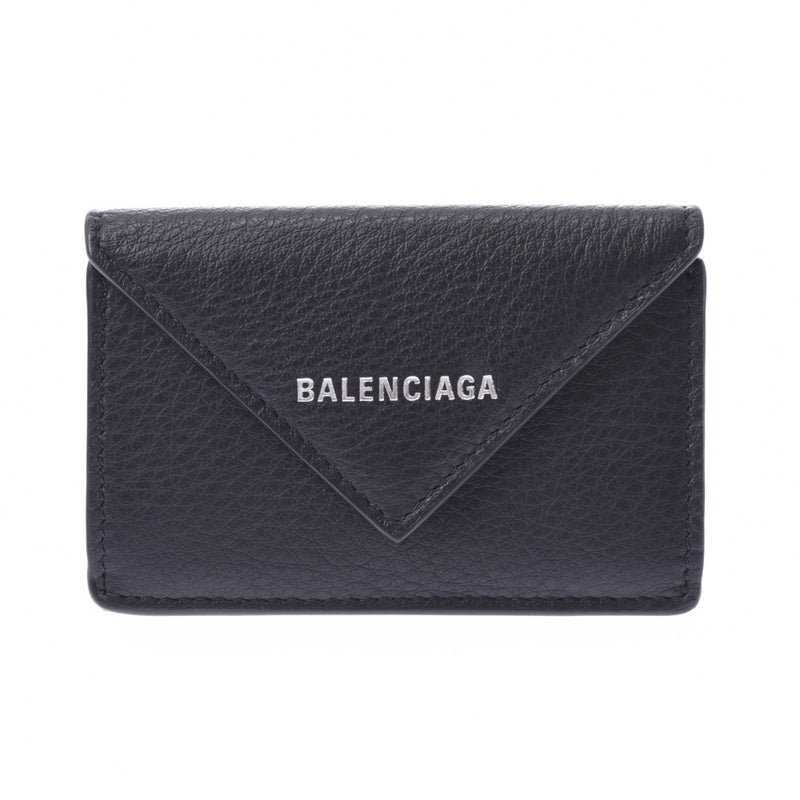 BALENCIAGA Paper mini wallet Compact wallet Black 391446 Unisex calf Tri-fold wallet Unused Ginzo