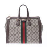 GUCCI Gucci Ophidia GG中号手提袋GG Supreme Greige 524537女士PVC /皮革2WAY袋未使用Ginzo