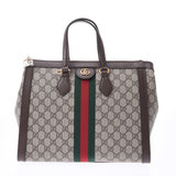 GUCCI Gucci Ophidia GG中号手提袋GG Supreme Greige 524537女士PVC /皮革2WAY袋未使用Ginzo