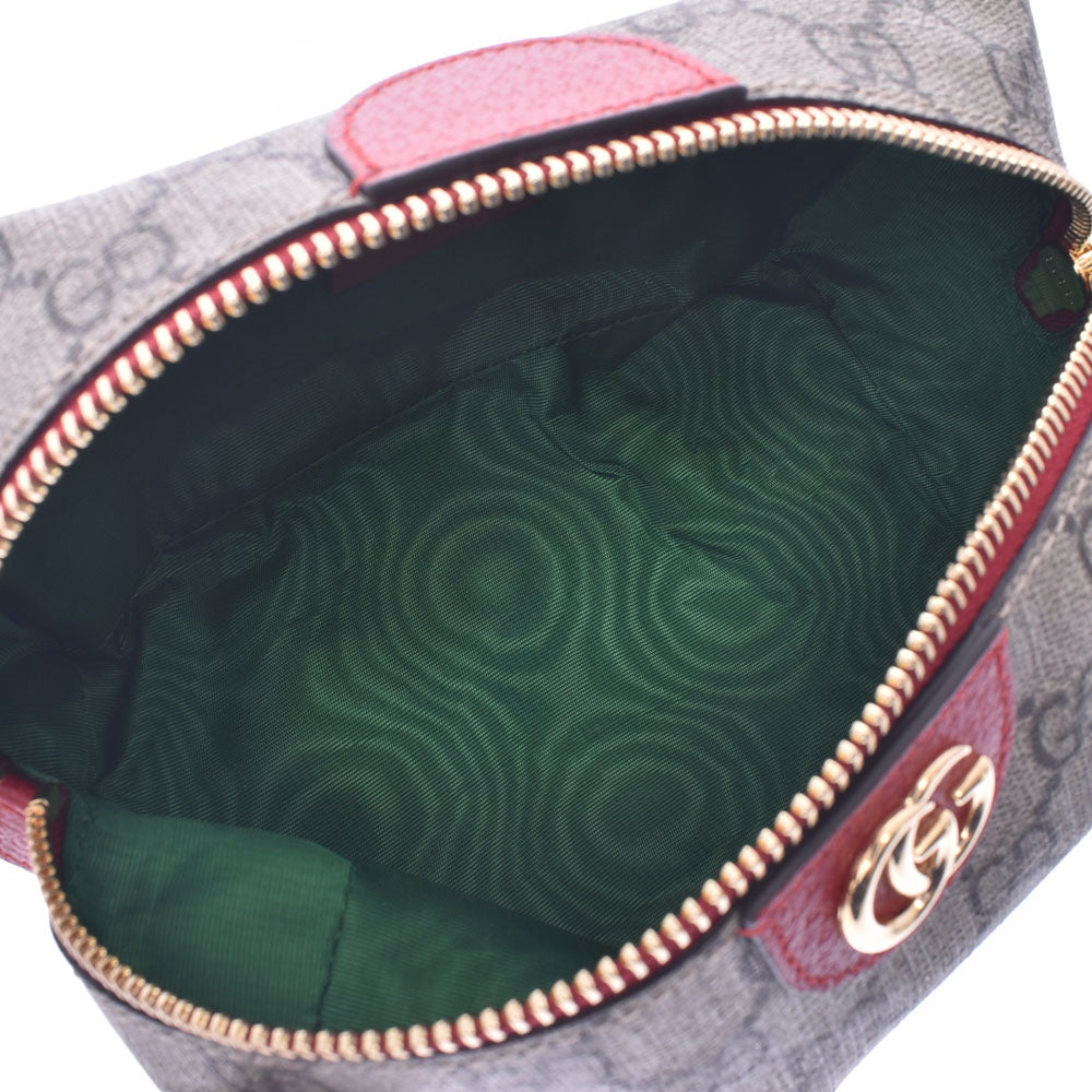 グッチオフィディア コスメポーチ ベージュ×レッド系 レディース