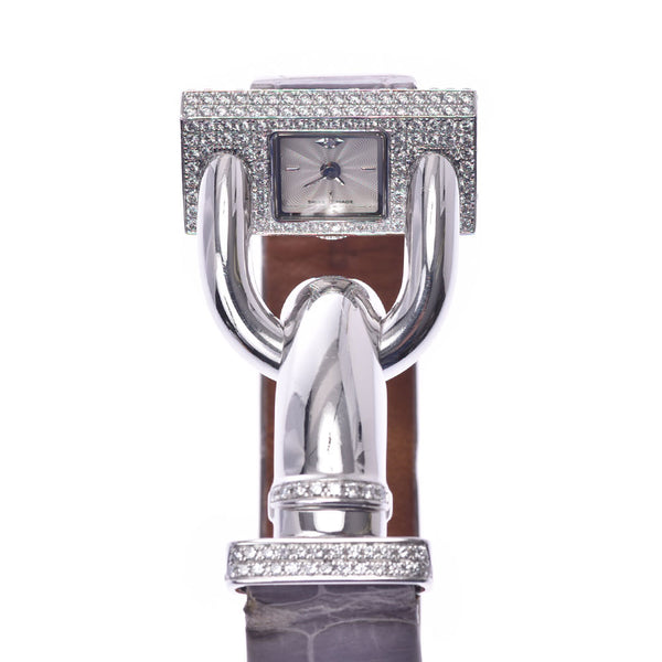 Van Cleef & Arpels Van Cleef & Arpels Miscadena 1P Diamond Ladies WG/Leather/Diamond Watch Quartz Silver Dial Pre-owned Ginzo