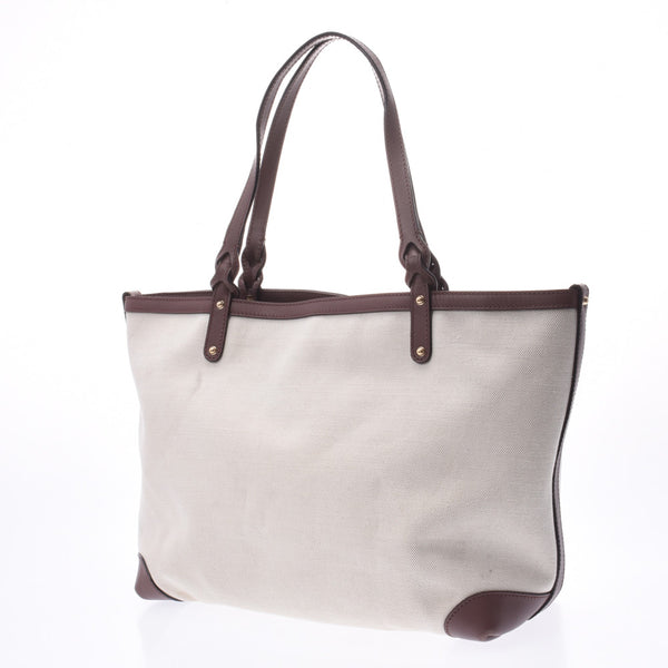 GUCCI GucciCraft Japan Limited White/Brown 247209 Unisex Canvas x Leather Tote Bag B Rank Used Ginzo