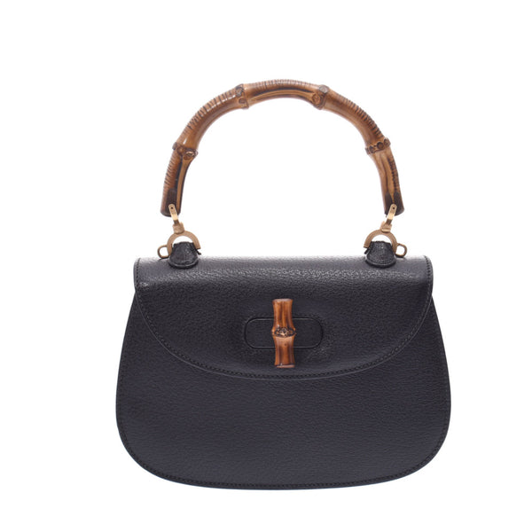 GUCCI Gucci Bamboo 2WAY bag black womens pigskin handbag a-rank second-hand silver
