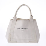 BALENCIAGA Navy hippo off-white unisex canvas/leather handbag AB rank used Ginzo