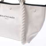 BALENCIAGA Navy Cover Rope Handle White Ladies Calf Handbag B Rank Used Ginzo