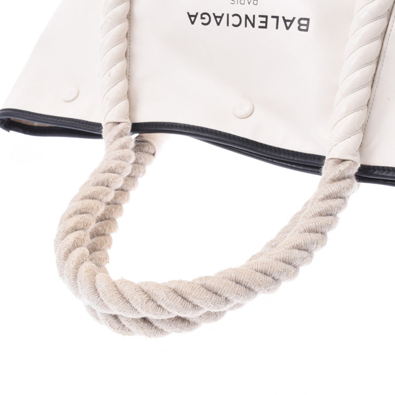 BALENCIAGA Navy Cover Rope Handle White Ladies Calf Handbag B Rank Used Ginzo