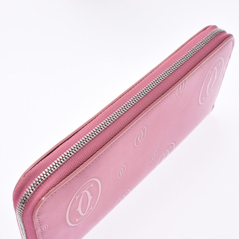 CARTIER Happy Birthday Pink Ladies Patent Leather Bi-fold Wallet A Rank Used Ginzo