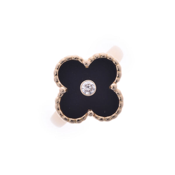 Van Cleef & Arpels Van Cleef & Arpels Vintage Alhambra Ring 1P Diamond #47 No.7 Women's K18YG/Onyx Ring Ring A Rank Used Ginzo