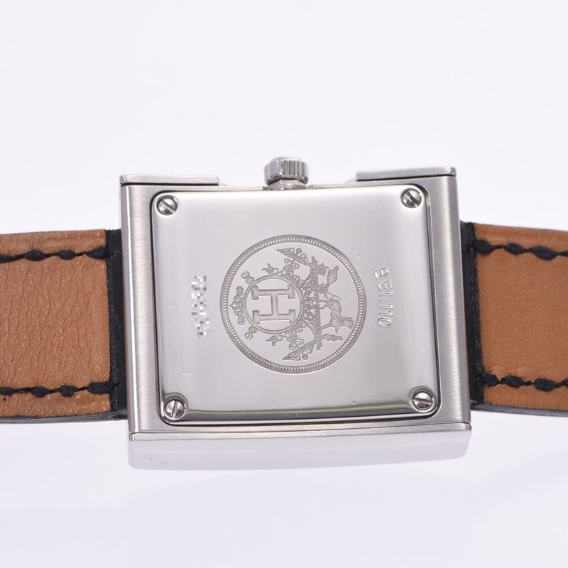 HERMES Hermes belt watch BE1.110 □ D carved seal (about 2000) Lady's SS/ leather watch quartz white clockface AB rank used silver storehouse