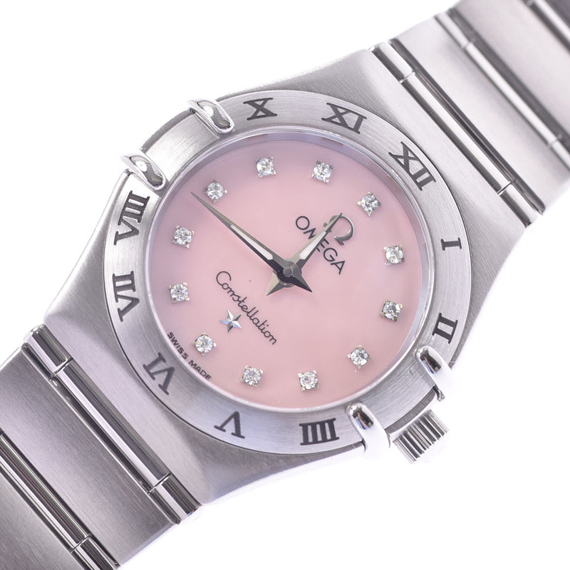 OMEGA オメガコンステレーション 12P diamond 1562.65 Lady's SS watch quartz pink shell clockface A rank used silver storehouse