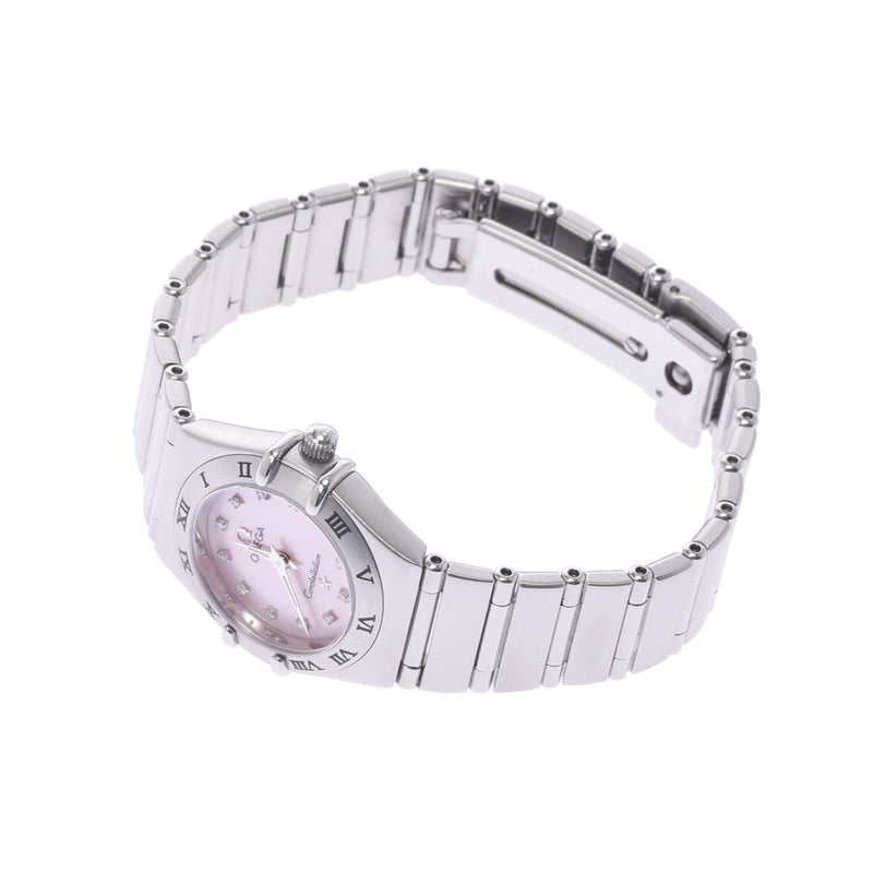 OMEGA オメガコンステレーション 12P diamond 1562.65 Lady's SS watch quartz pink shell clockface A rank used silver storehouse