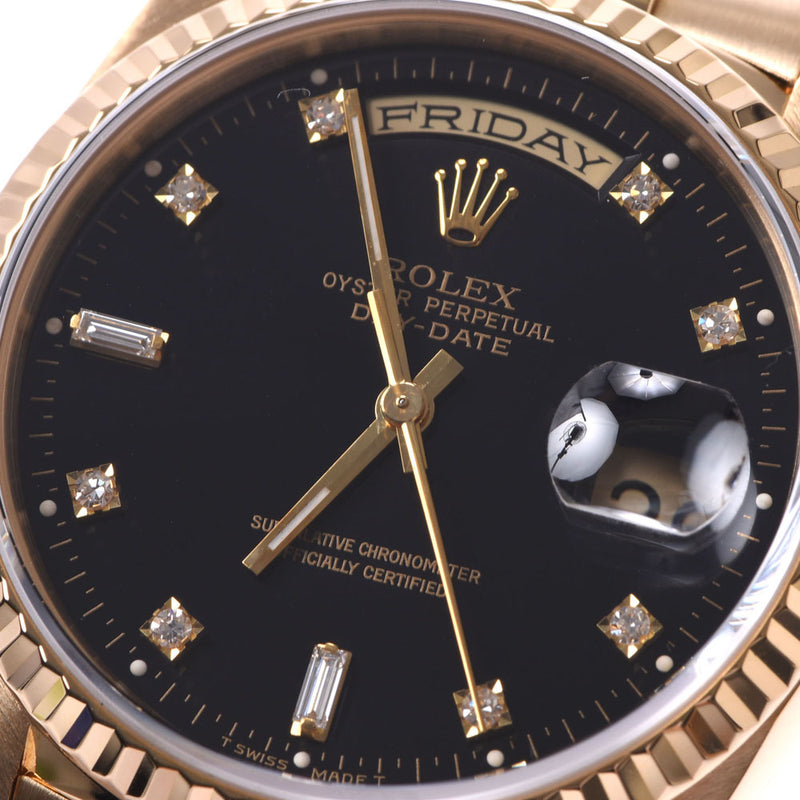 ROLEX Rolex Day-date 10P diamond 18238A men'S YG watch automatic Black Dial A Rank silver stock
