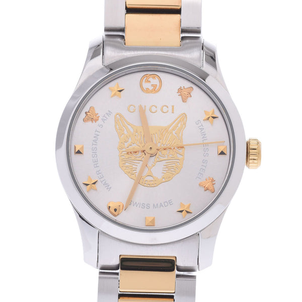 GUCCI Gucci G thymeless cat cat Lady's GP/SS watch quartz champagne clockface A rank used silver storehouse