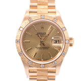 ROLEX Rolex date just bezel 12P diamond 69288 lady's YG watch self-winding watch champagne clockface A rank used silver storehouse