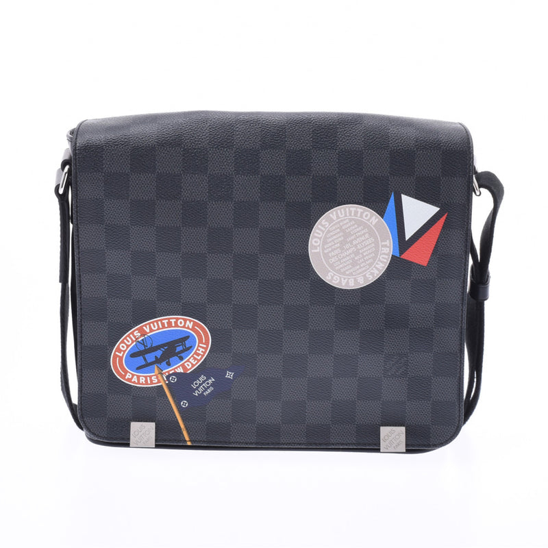 LOUIS VUITTON Louis Vuitton Damier District PM Travel Sticker Black N41054 Mens Damier Graphite Canvas Shoulder Bag A Rank Used Ginzo