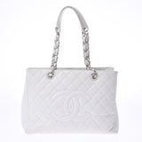 CHANEL Chanel matelasse GST tote bag white silver metal fittings Lady's caviar skin tote bag B rank used silver storehouse
