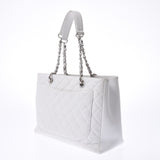 CHANEL Chanel matelasse GST tote bag white silver metal fittings Lady's caviar skin tote bag B rank used silver storehouse
