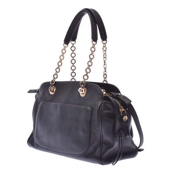 Salvatore Ferragamo フェラガモガンチーニ 2WAY bag black Lady's calf handbag AB rank used silver storehouse