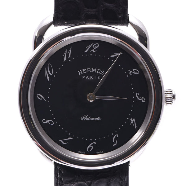 HERMES Hermes Arsaw Backske AR7.710GI Men's SS/Leather Watch Automatic Winding Black Dial A Rank Used Ginzo