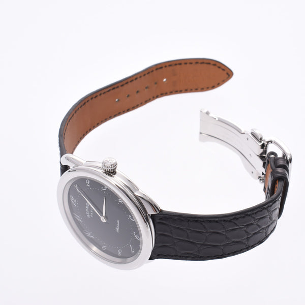 HERMES Hermes Arsaw Backske AR7.710GI Men's SS/Leather Watch Automatic Winding Black Dial A Rank Used Ginzo