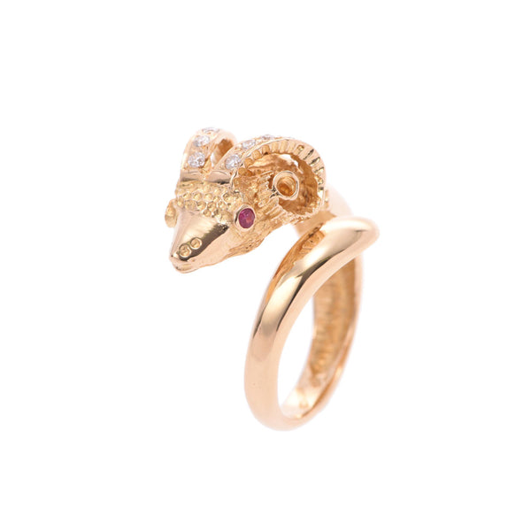 Other Ilias Lalaounis Ilias Lalaunis Animal Head Sheep Motif No. 9.5 Women's K18YG/Diamond/Ruby Ring Ring A Rank Used Ginzo