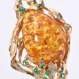 Others Amber 21.00ct Emerald 0.50ct Diamond 0.25ct Aquamarine 2WAY Brooch Unisex K18YG Necklace A Rank Used Ginzo
