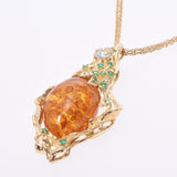 Others Amber 21.00ct Emerald 0.50ct Diamond 0.25ct Aquamarine 2WAY Brooch Unisex K18YG Necklace A Rank Used Ginzo