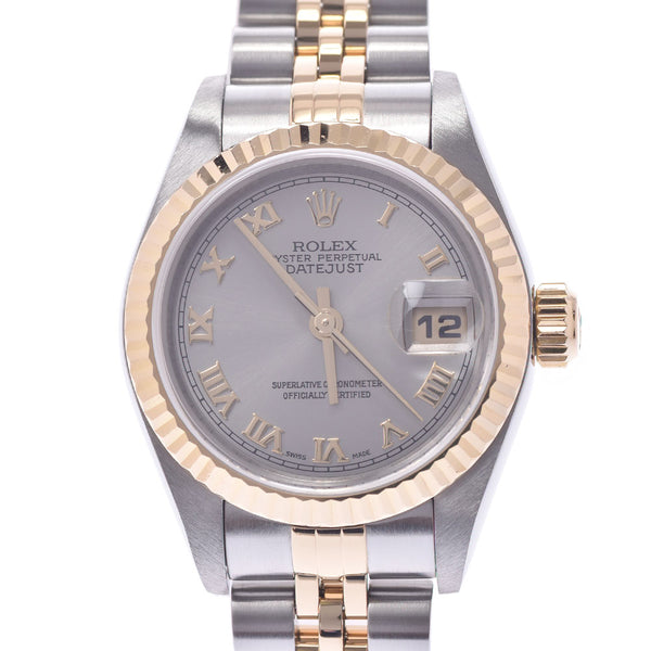 ROLEX Rolex date just 79173 lady's YG/SS watch self-winding watch gray long novel clockface A rank used silver storehouse