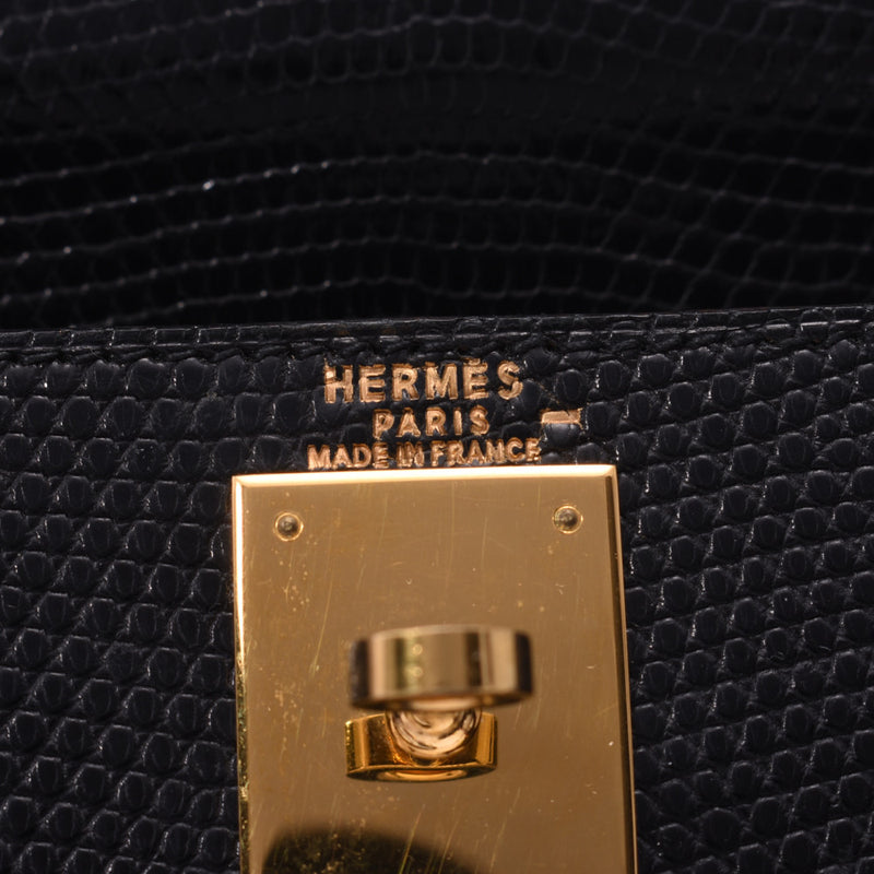 HERMES Hermes Kelly 28 external stitching, 2WAY bag black/Gold fittings (around 1998) Ladies Lizard bags, handbags, handbags, A rank used silver storehouse.