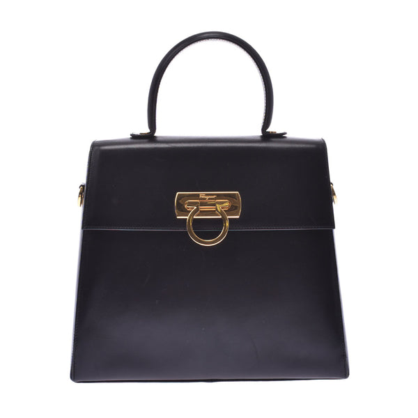 Salvatore Ferragamo Ferragamo, 2WAY bag, black gold, black gold, handbag, handbag, B, second-hand silver, handbag.