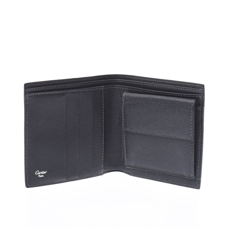 CARTIER Santos Black Men's Calf Bi-Fold Wallet AB Rank Used Ginzo