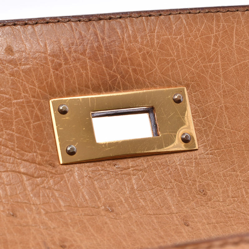 HERMES Hermes Kelly, 28, out of 28, chestnut gold, gold fittings (around 1993), Ladies, Ostrich, AB, AB. AB. Used silver storehouse.