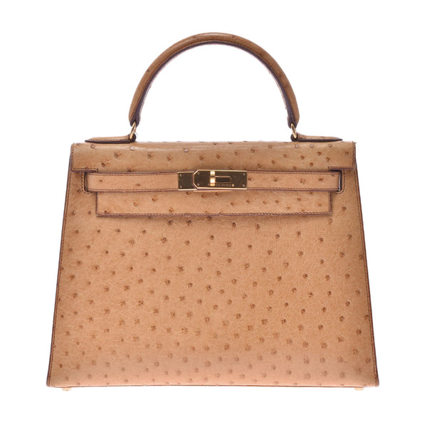 HERMES Hermes Kelly, 28, out of 28, chestnut gold, gold fittings (around 1993), Ladies, Ostrich, AB, AB. AB. Used silver storehouse.