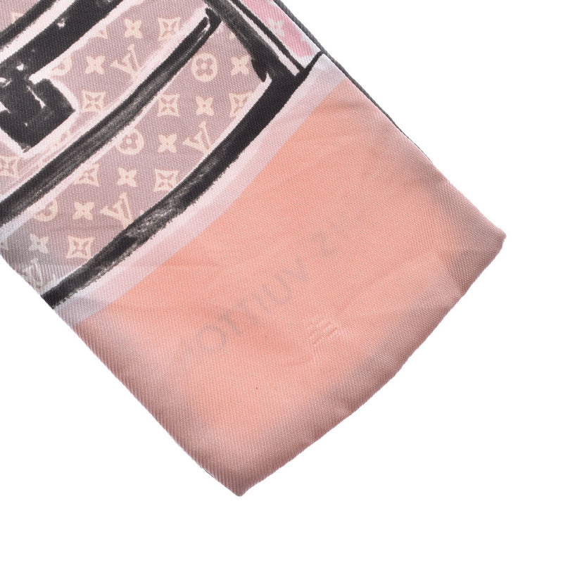 100% of LOUIS VUITTON Louis Vuitton Bando Chemical Industries trunk pink / gray / black M73965 Lady's silk scarf AB ranks used silver storehouse