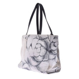 CHANEL Camellia White/Ivory/Black Ladies Canvas/Leather Tote Bag A Rank Used Ginzo