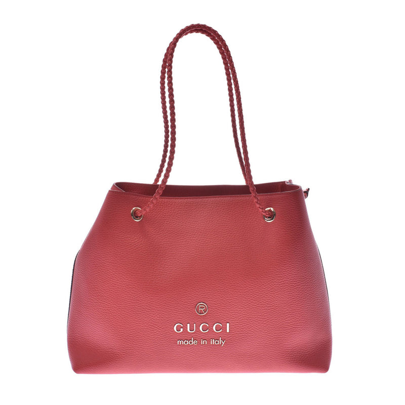 GUCCI Gucci red system (cinnabar red) 419689 lady's calf tote bag A rank used silver storehouse