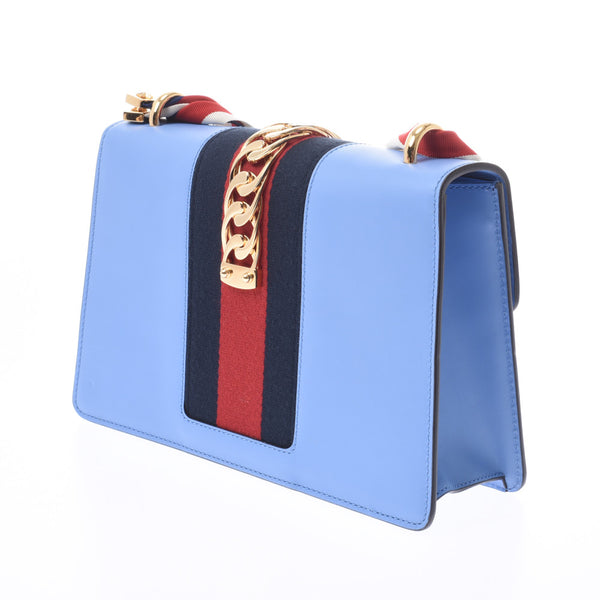 GUCCI Gucci Silky Ribbon Handbag Blue Gold Metal Fittings 421882 Women's Calf 2WAY Bag A Rank Used Ginzo