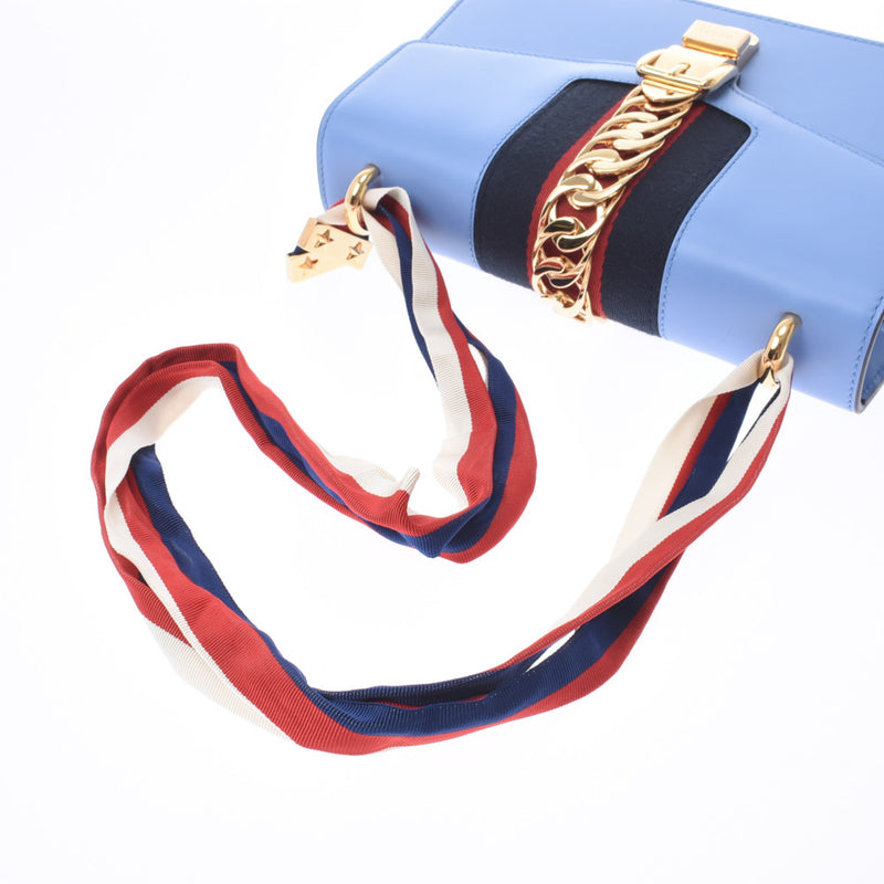 GUCCI Gucci Silky Ribbon Handbag Blue Gold Metal Fittings 421882 Women's Calf 2WAY Bag A Rank Used Ginzo