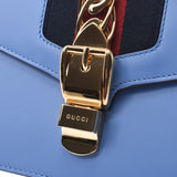GUCCI Gucci Silky Ribbon Handbag Blue Gold Metal Fittings 421882 Women's Calf 2WAY Bag A Rank Used Ginzo