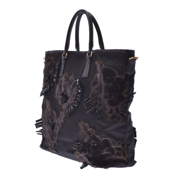 PRADA Prada: 2 WAY bag, black Ladies, nylon/Reza Tot bags, B, used, used silver.