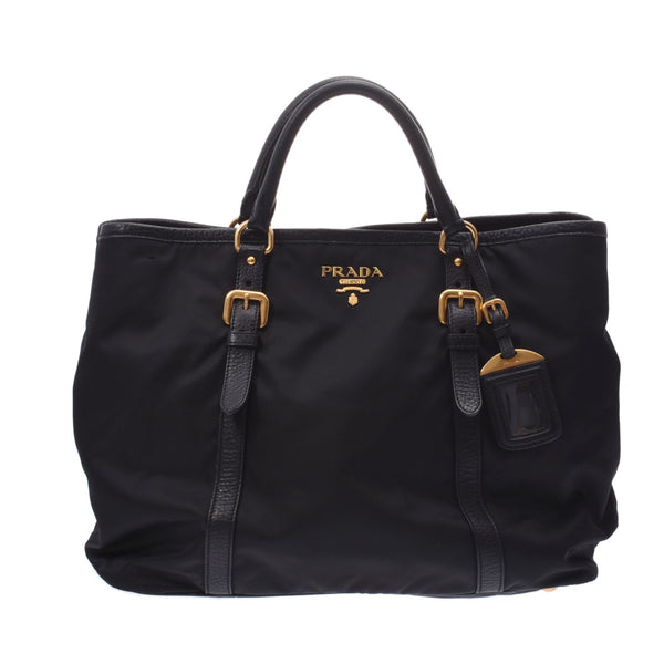 PRADA プラダ トートバッグ 黒 ゴールド金具 レディース ナイロン/レザー 2WAYバッグ Aランク 中古 銀蔵